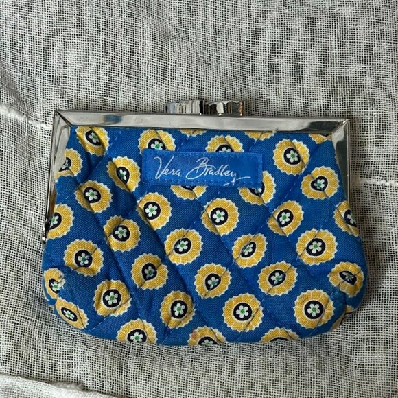 Vera Bradley Riviera Blue Pattern Hinged Kiss Lock Coin Purse Designer NWOT - Picture 1 of 7